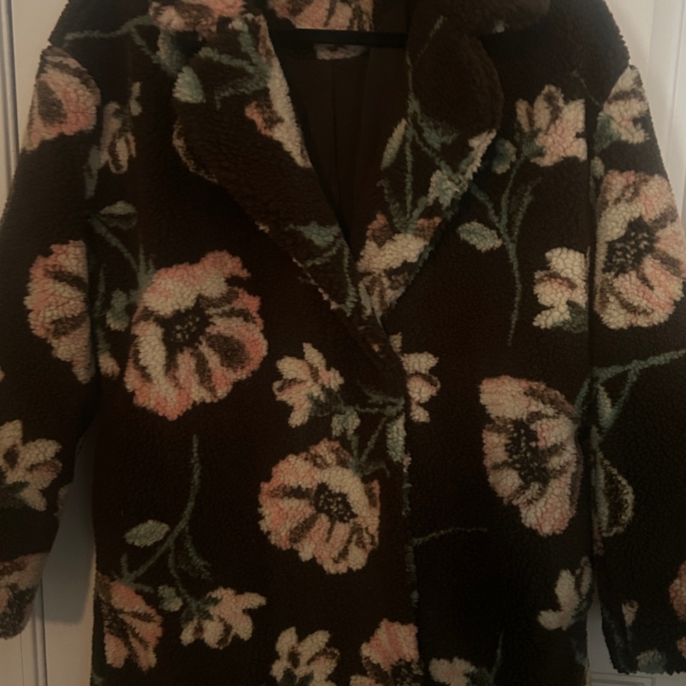 Anthropologie Olivia Teddy Floral Coat, If By the Sea Teddy Jacket size S